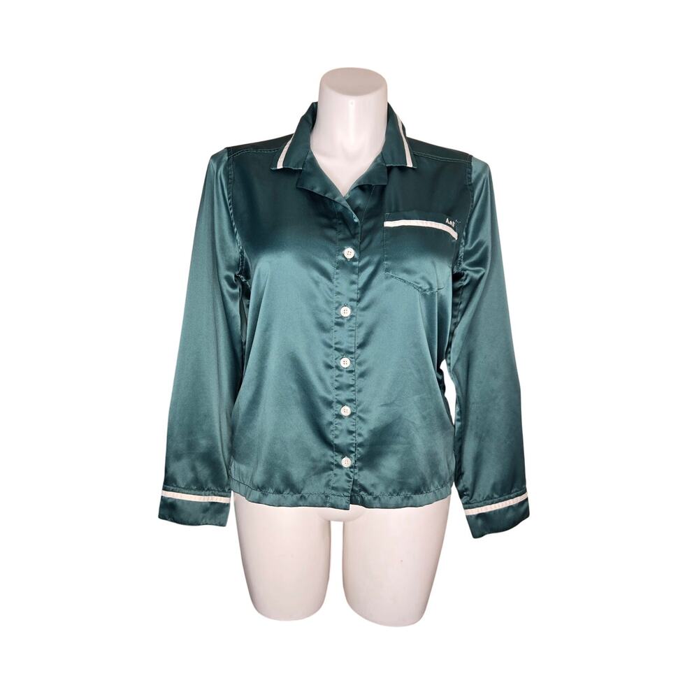 ABERCROMBIE & FITCH Long Sleeve Satin Button-Up Pajama Top Size Large